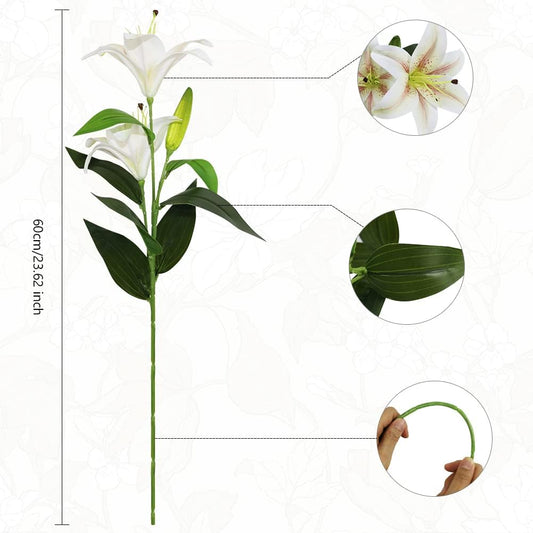 Olrla 60 cm Long Artificial Lilies with 8 Blooms and 4 Buds, 3D Tiger Lily Decoration for Weddings, Home, Hotel, and Office (Gradient Champagne Color)