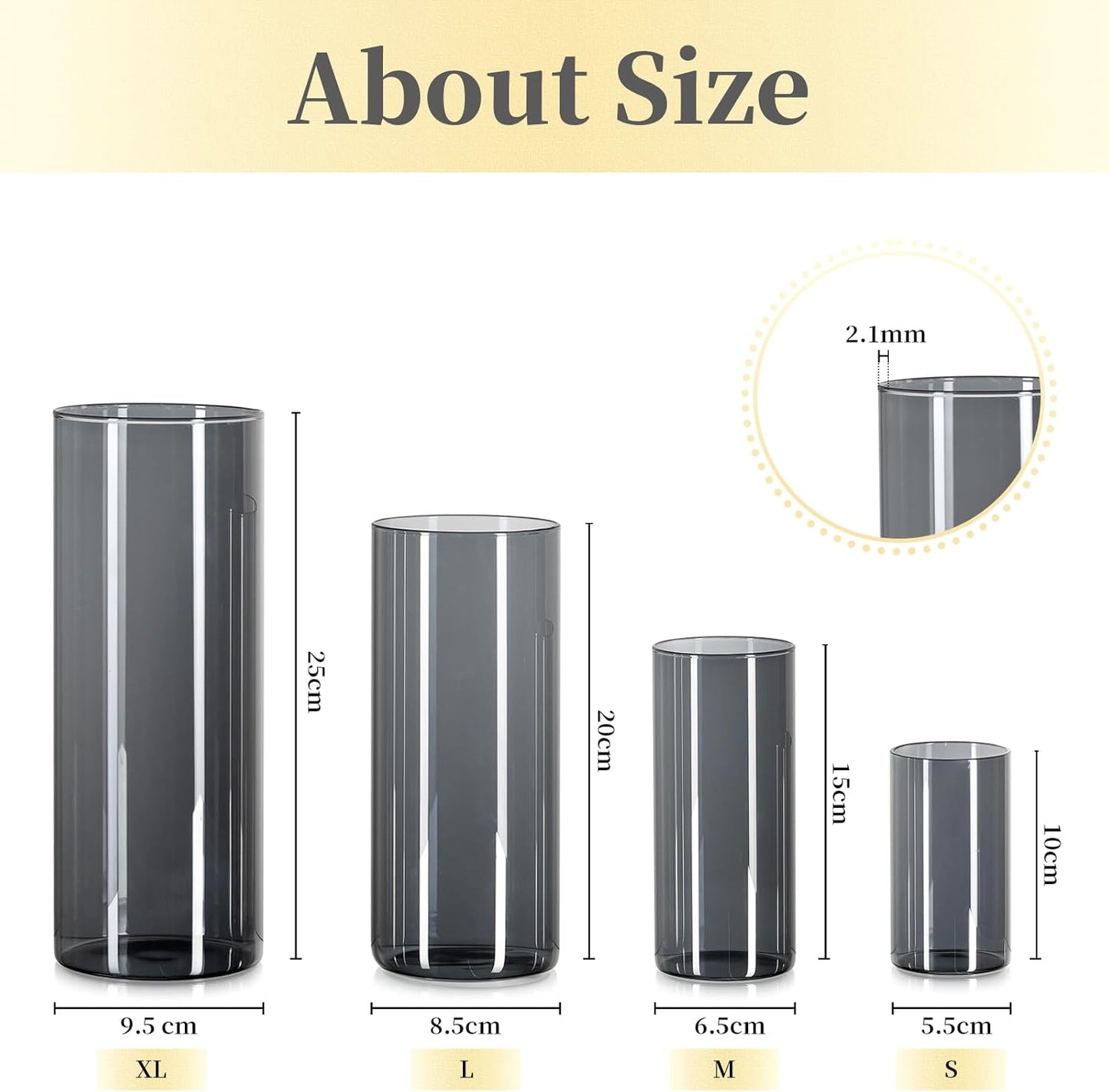 Hewory Black Vase Set: Elegant Modern Glass Vases for Table Decoration - Stylish Cylinder Vases for Home Décor and Gift Ideas