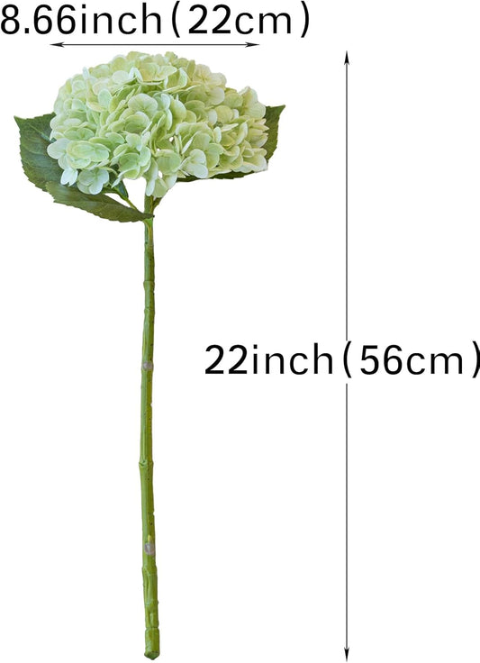 Set of 3 Large 56 cm Realistic Artificial Hydrangeas - Premium Touch Faux Flowers for Weddings, Christmas, Office, Family Gatherings, and Living Room Table Decorations (Light Green)