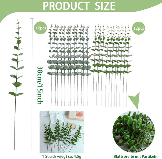 Künstlicher Eukalyptus - 24 Stück Dekorative Pflanzen für Hochzeitsfeiern, Partys und Tischarrangements in zwei Stilen