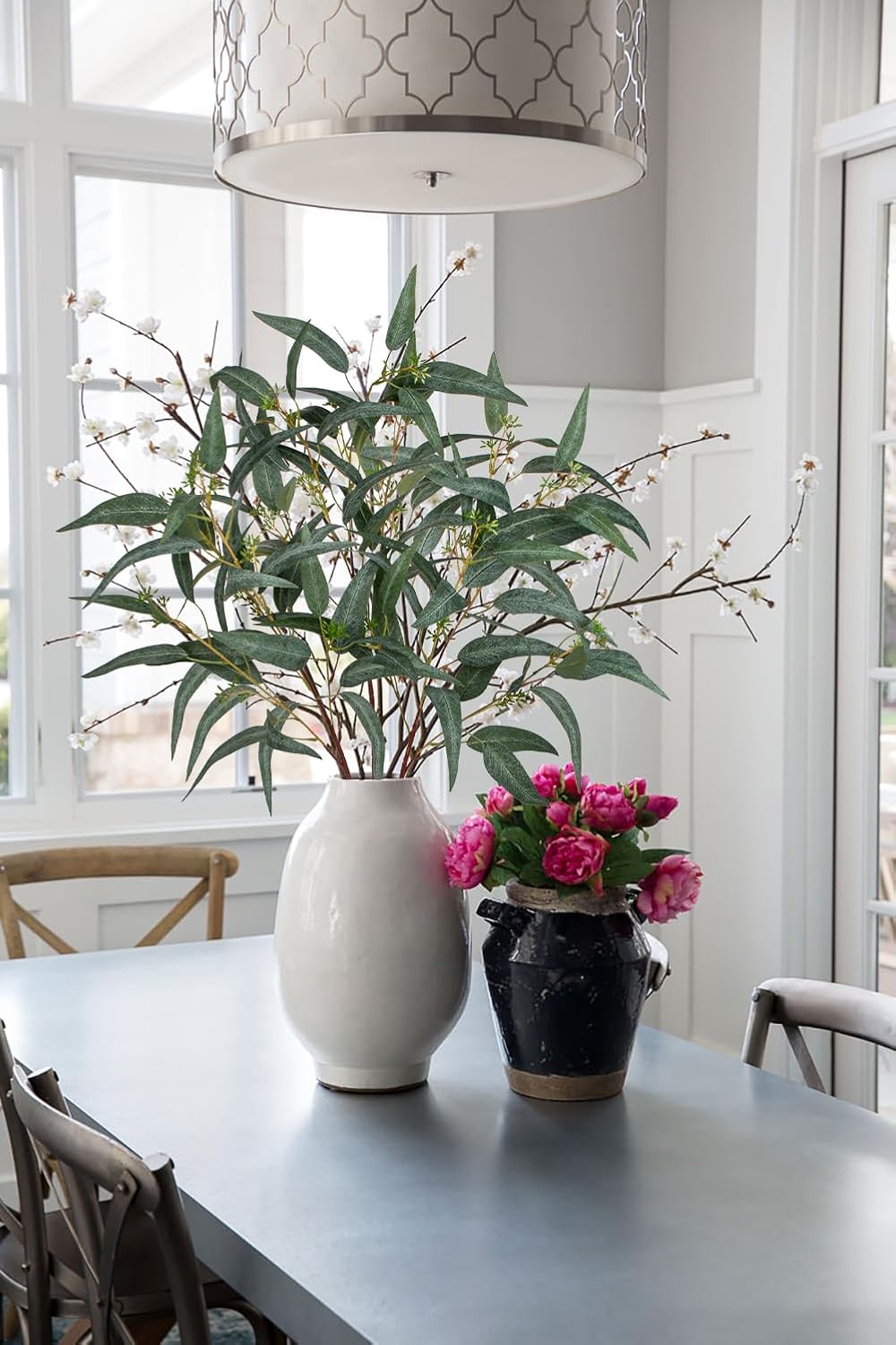 3PCS Kunststoff Pflanzen Künstliche Eukalyptusblätter Grün, 34'' Langer Stiel Gefälschte Eukalyptuszweige Mit Früchten, Faux Greenery Arrangement Für Frühlingsdekoration, Heimdekoration, Vase Dekor
