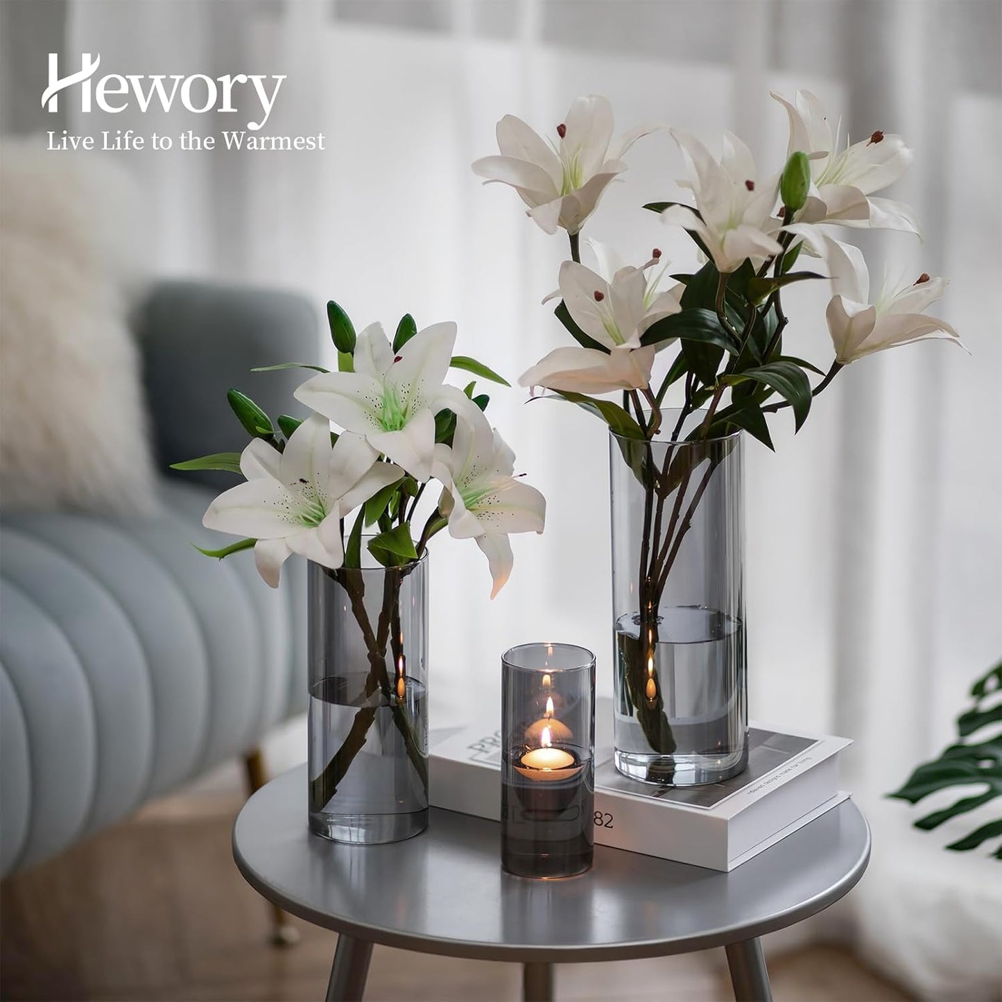 Hewory Black Vase Set: Elegant Modern Glass Vases for Table Decoration - Stylish Cylinder Vases for Home Décor and Gift Ideas