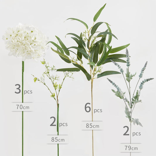 13 Pcs Kunstblumen, Hortensien Kunstblumen, Künstliche Eukalyptusblätter, Kunstblumen Wie Echt, Deko Wohnzimmer, Frühlingsdeko, Hochzeit Deko, Tischdeko, Deko Wohnzimmer Modern