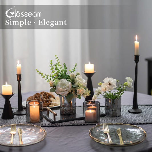 Glasseam Graue Glaszylinder Vasen für Tischdekoration: 6 Elegante Vasen für Wohnzimmer, Küche und Esstisch - Modernes Vasen-Set für Blumen, Tulpen und Rosen