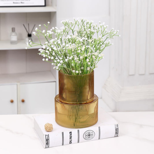 Bernsteinfarbene gerippte Blumenvase für Tulpen - Moderne Dekoration für Wohnzimmer, Esstisch, Eingangsbereich, Kaminsims, Regal, Hochzeit und Büro, 19 cm