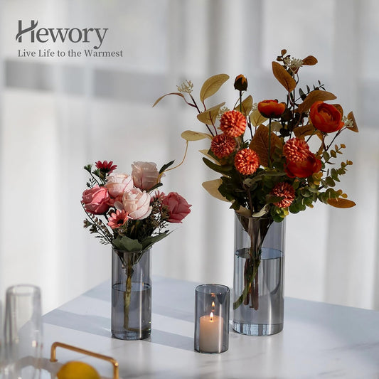 Hewory Black Vase Set: Elegant Modern Glass Vases for Table Decoration - Stylish Cylinder Vases for Home Décor and Gift Ideas
