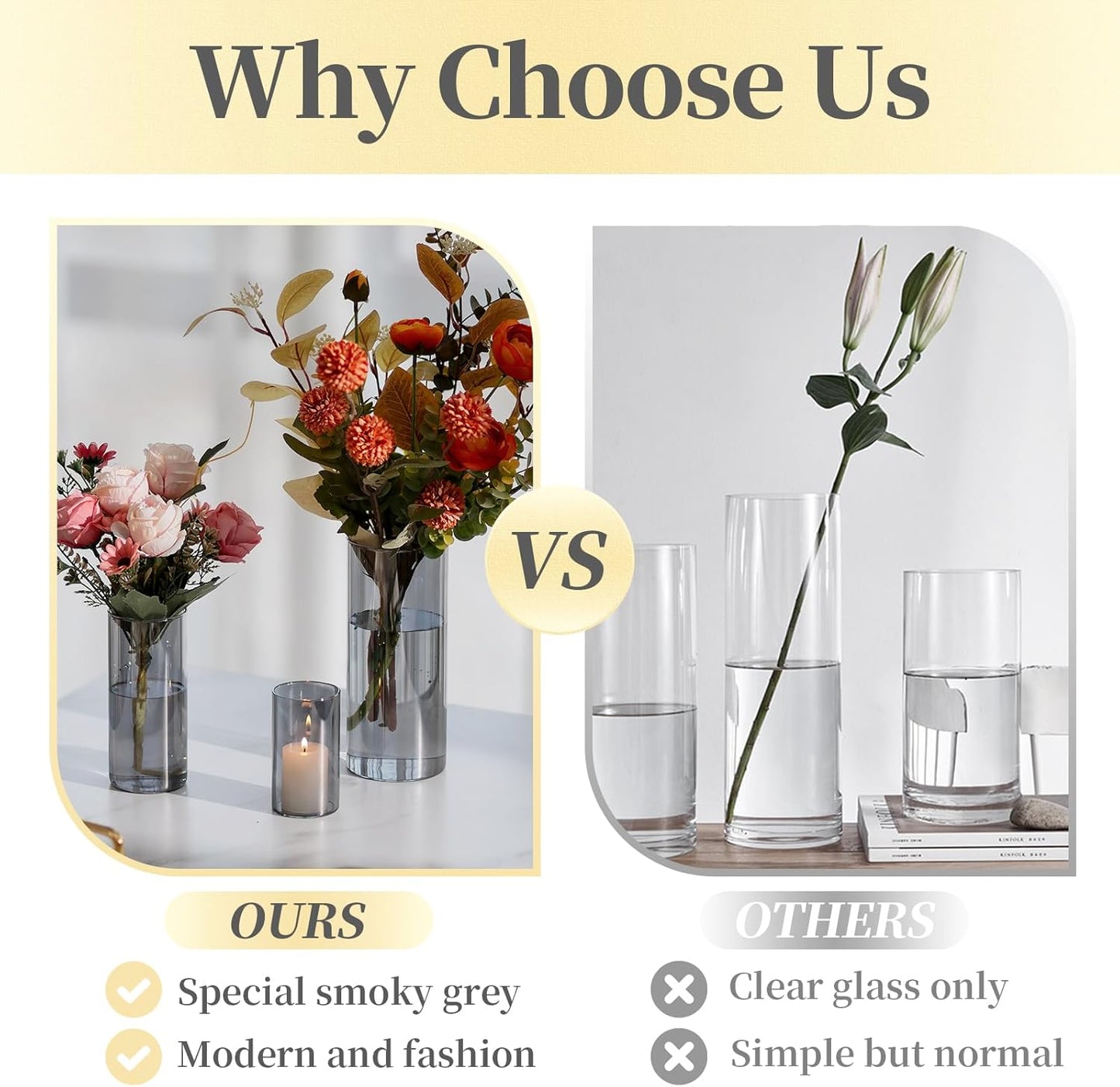Hewory Black Vase Set: Elegant Modern Glass Vases for Table Decoration - Stylish Cylinder Vases for Home Décor and Gift Ideas