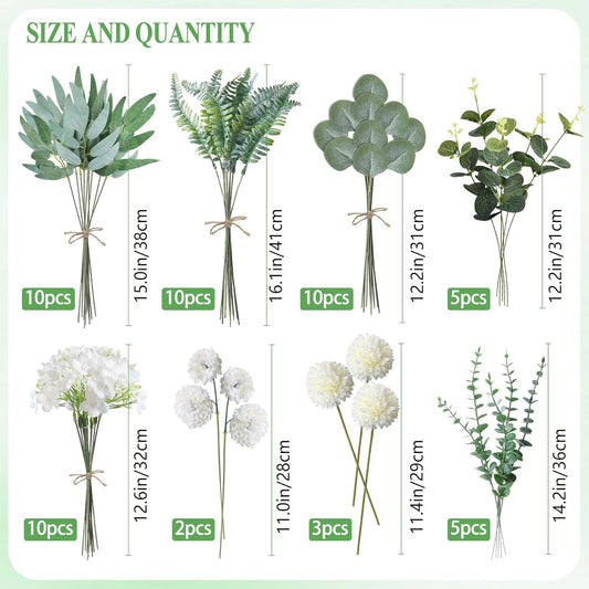 ROLLWAY 55-Piece Artificial Branches & Flowers Set, White Floral Decor with Eucalyptus and Hydrangeas for DIY Bouquets and Wedding Arrangements