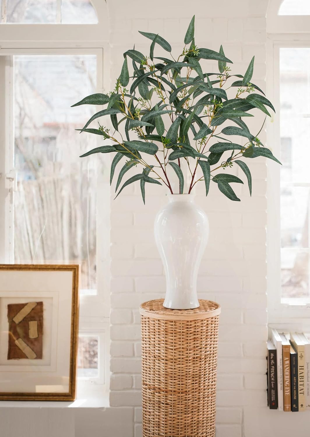 3PCS Kunststoff Pflanzen Künstliche Eukalyptusblätter Grün, 34'' Langer Stiel Gefälschte Eukalyptuszweige Mit Früchten, Faux Greenery Arrangement Für Frühlingsdekoration, Heimdekoration, Vase Dekor