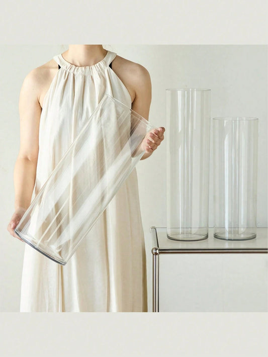 Acrylic Anti-Drop Flower Vase - Elegant Transparent Straight Tube Design for Fresh Flowers, Plants, Hydroponics, Home Decor, Centerpieces, and Table Decoration