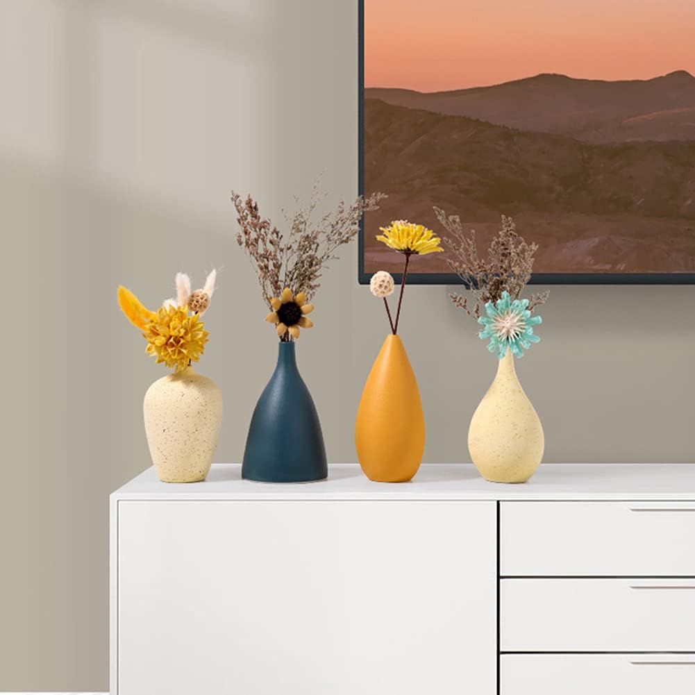 Sziqiqi Miniature Ceramic Vase Set - Handcrafted Decorative Vases for Floral Arrangements - Modern Morandi Matte Finish - 4-Piece Table Decoration Set for Living Room