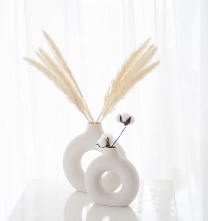 CEMABT Handcrafted Ceramic Vase Set for Dried Flowers, White and Beige, Elegant Office Decor Accessories