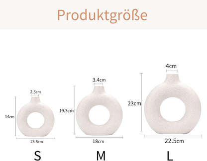 CEMABT Handcrafted Ceramic Vase Set for Dried Flowers, White and Beige, Elegant Office Decor Accessories