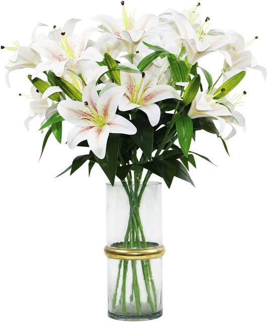 Olrla 60 cm Long Artificial Lilies with 8 Blooms and 4 Buds, 3D Tiger Lily Decoration for Weddings, Home, Hotel, and Office (Gradient Champagne Color)