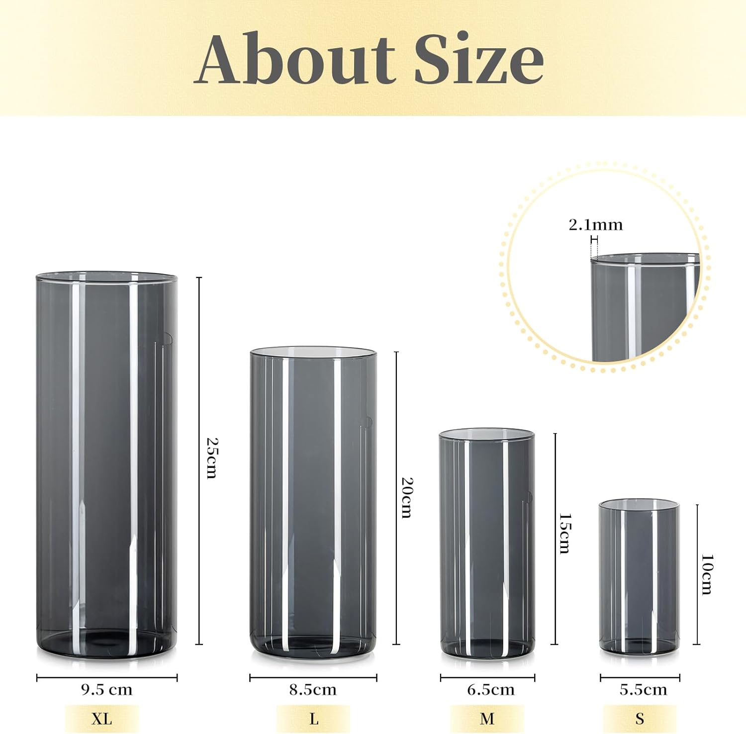 Hewory Black Vase Set: Elegant Modern Glass Vases for Table Decoration - Stylish Cylinder Vases for Home Décor and Gift Ideas