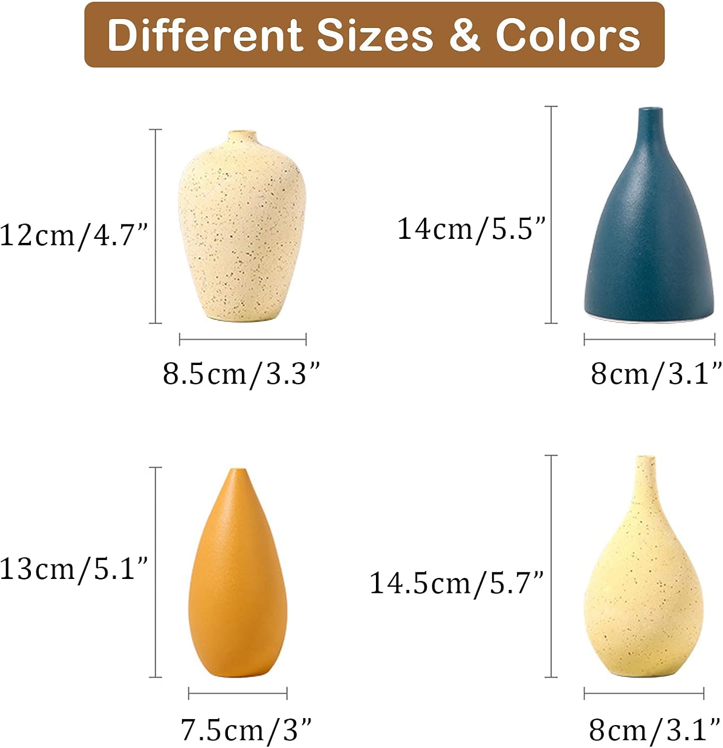 Sziqiqi Miniature Ceramic Vase Set - Handcrafted Decorative Vases for Floral Arrangements - Modern Morandi Matte Finish - 4-Piece Table Decoration Set for Living Room