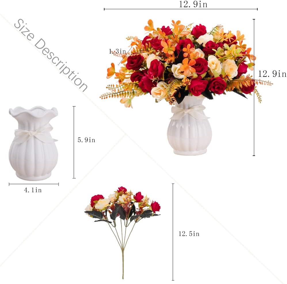 Künstliche Seidenrosen mit Vase - Hochwertige Blumenarrangements für Hochzeiten, Zuhause, Büro, Partys und Besprechungsräume (Rot-1)
