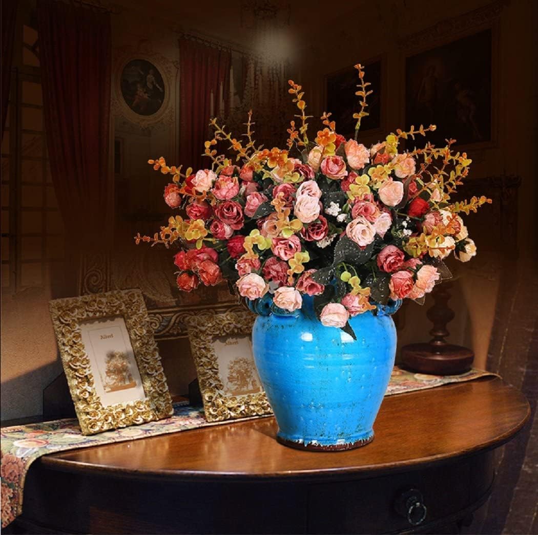 Doolitt Künstliche Rosen - 7 Zweige mit 21 realistisch aussehenden Kunstblumen für Hochzeiten und Heimdekoration (2 Stück in Pink)