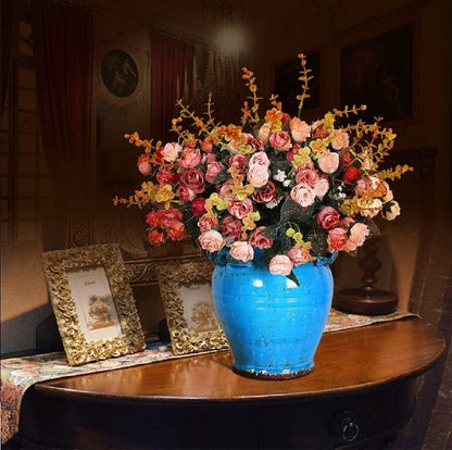 Doolitt Künstliche Rosen - 7 Zweige mit 21 realistisch aussehenden Kunstblumen für Hochzeiten und Heimdekoration (2 Stück in Pink)