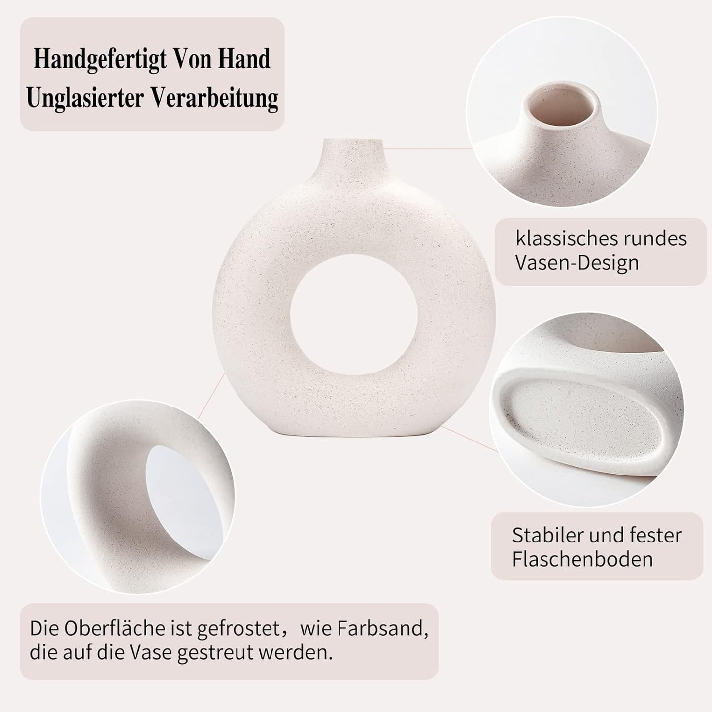 CEMABT Handcrafted Ceramic Vase Set for Dried Flowers, White and Beige, Elegant Office Decor Accessories