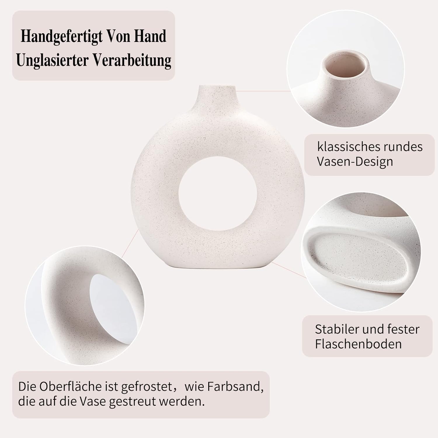CEMABT Handcrafted Ceramic Vase Set for Dried Flowers, White and Beige, Elegant Office Decor Accessories