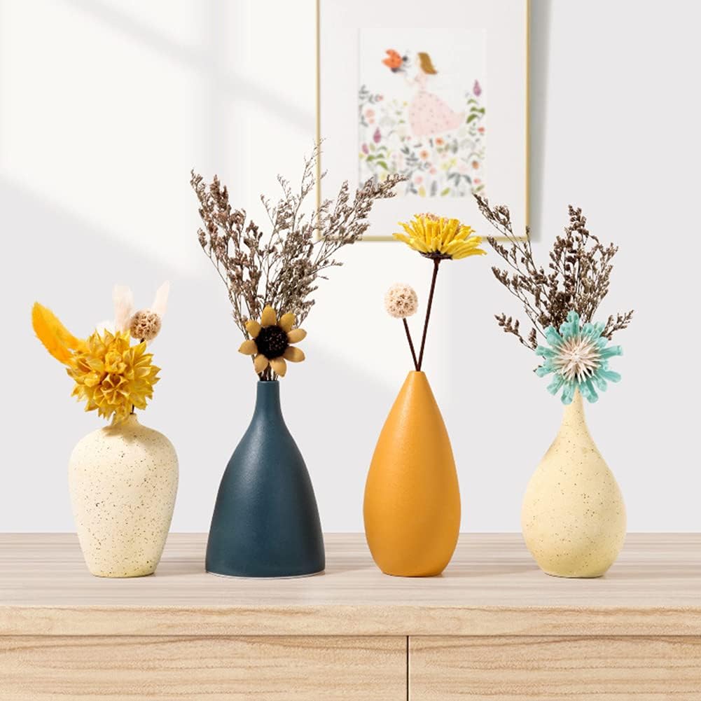 Sziqiqi Miniature Ceramic Vase Set - Handcrafted Decorative Vases for Floral Arrangements - Modern Morandi Matte Finish - 4-Piece Table Decoration Set for Living Room