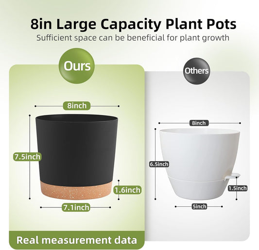 Set of 2 Decorative Planters 20.5 cm with Drainage Holes and Removable Bottom, Modern Plant Pots for Indoor and Outdoor Use (Dark Gray)