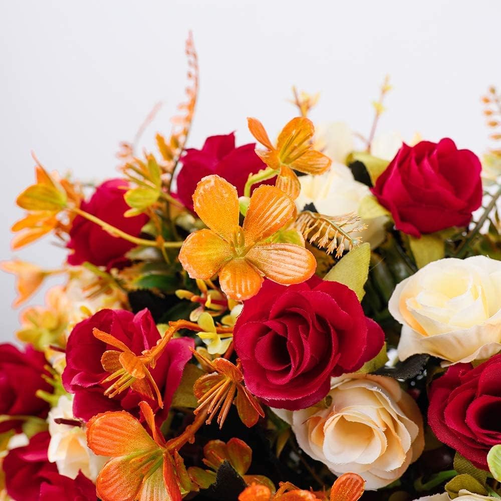 Künstliche Seidenrosen mit Vase - Hochwertige Blumenarrangements für Hochzeiten, Zuhause, Büro, Partys und Besprechungsräume (Rot-1)
