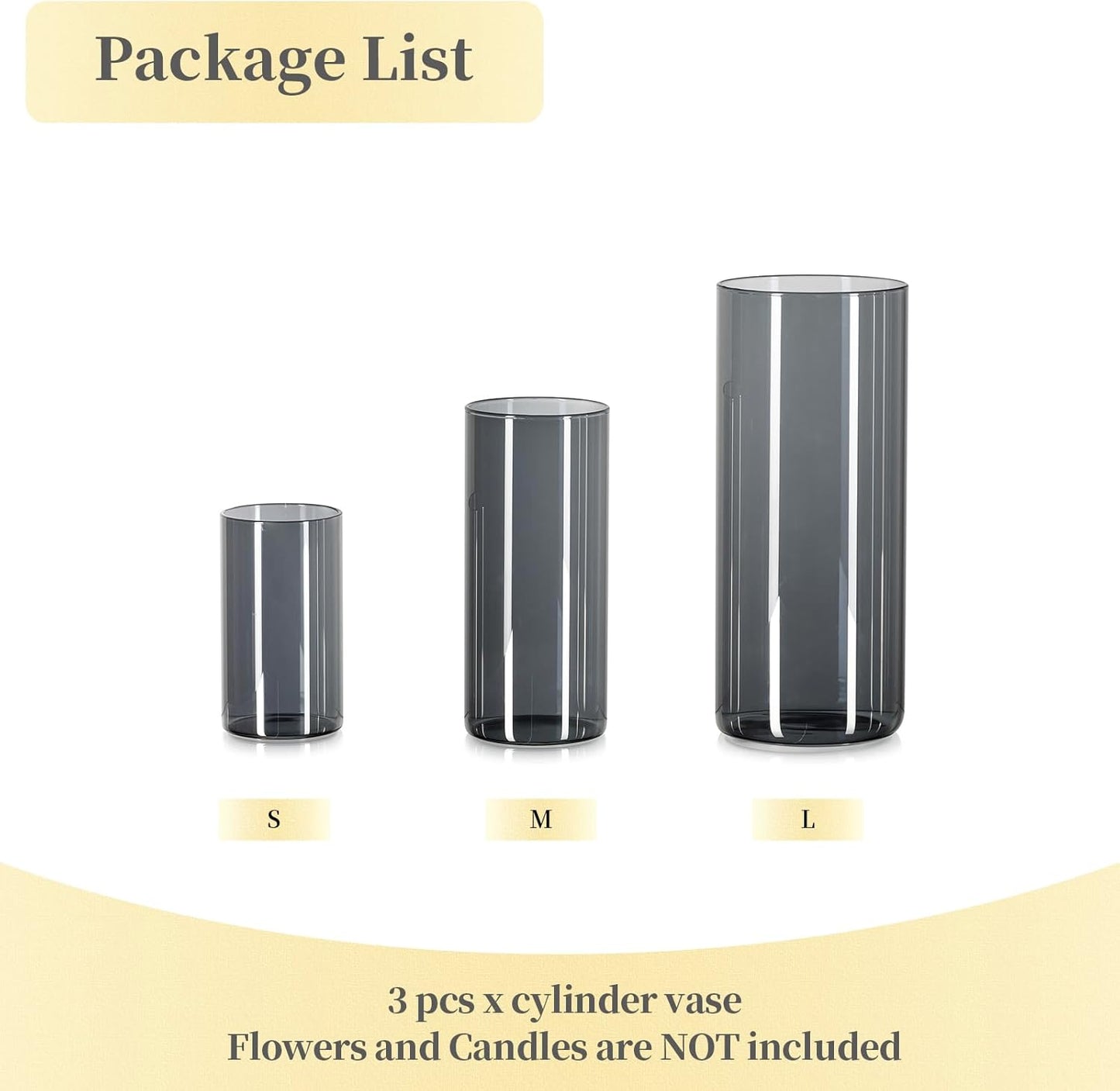 Hewory Black Vase Set: Elegant Modern Glass Vases for Table Decoration - Stylish Cylinder Vases for Home Décor and Gift Ideas
