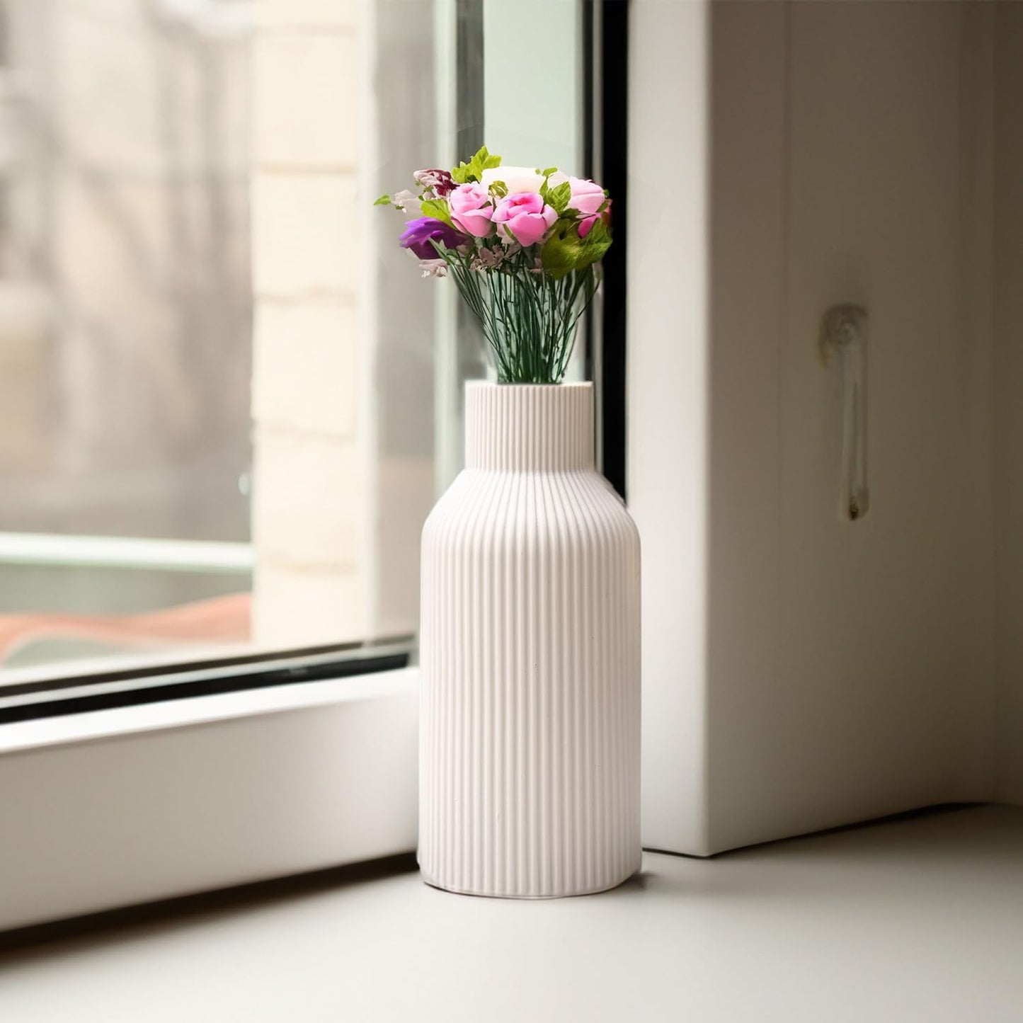 Keramikvase für Pampasgras, 20 cm, Matt Weiß, Rundes Modernes Design, Boho-Dekoration für Wohn- und Schlafzimmer im Nordic Stil