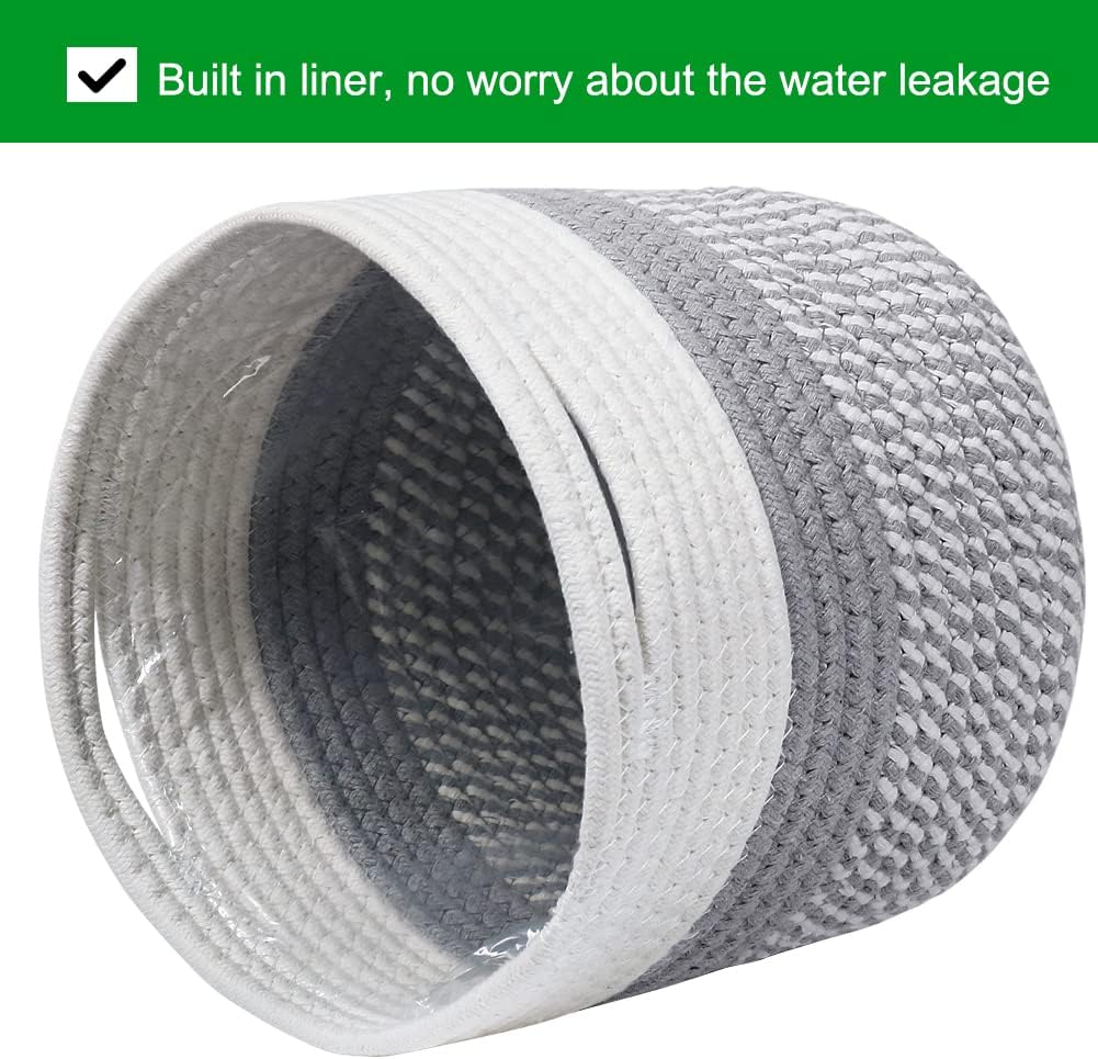 20 cm Indoor-Pflanzentopf mit Einsatz, Baumwollgewebter Aufbewahrungskorb für Zimmerpflanzen, Wäsche-Organizer und Heimdekoration (Weiß und Grau)