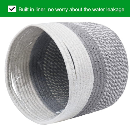 20 cm Indoor-Pflanzentopf mit Einsatz, Baumwollgewebter Aufbewahrungskorb für Zimmerpflanzen, Wäsche-Organizer und Heimdekoration (Weiß und Grau)