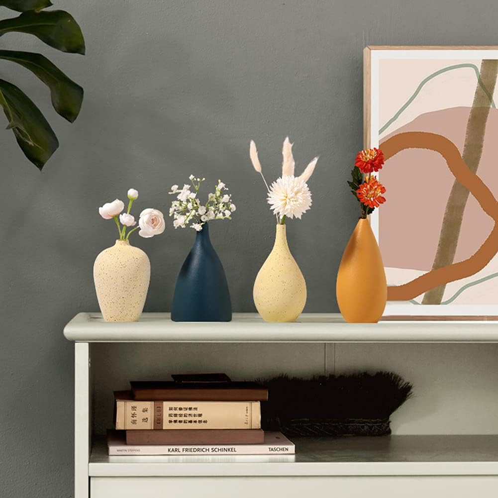 Sziqiqi Miniature Ceramic Vase Set - Handcrafted Decorative Vases for Floral Arrangements - Modern Morandi Matte Finish - 4-Piece Table Decoration Set for Living Room