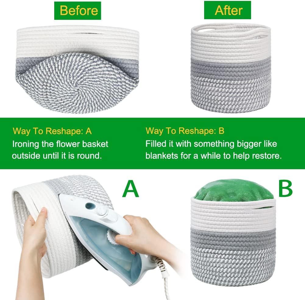 20 cm Indoor-Pflanzentopf mit Einsatz, Baumwollgewebter Aufbewahrungskorb für Zimmerpflanzen, Wäsche-Organizer und Heimdekoration (Weiß und Grau)