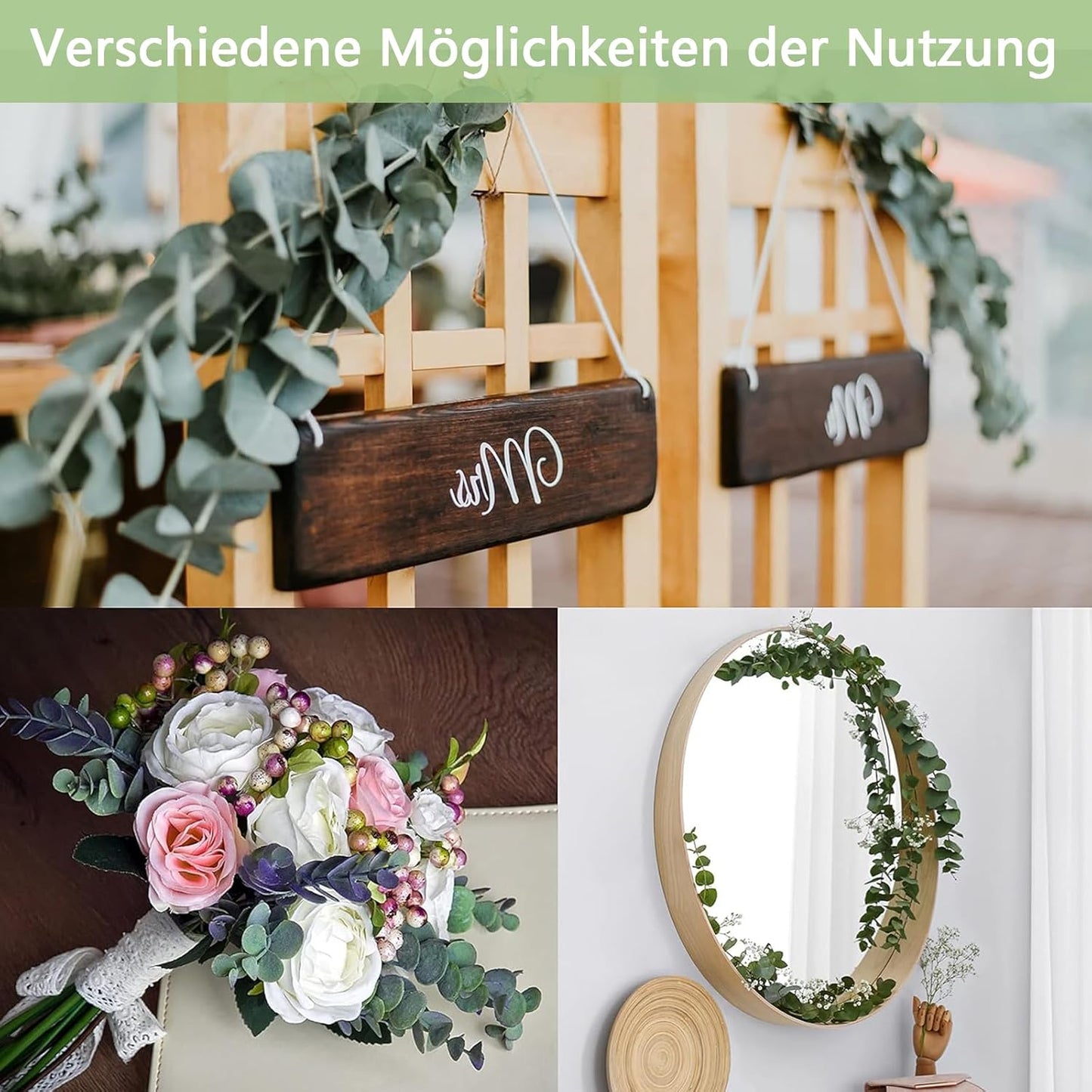 Künstlicher Eukalyptus - 24 Stück Dekorative Pflanzen für Hochzeitsfeiern, Partys und Tischarrangements in zwei Stilen