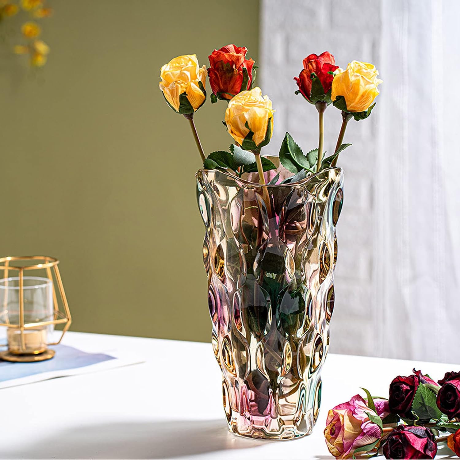 Hey_You Glass Flower Vase, Modern Minimalist Nordic Design, Handmade Hydroponic Floral Arrangement Ornament for Home Dining Table, Ideal Gift for Weddings and Housewarming Parties, Style A - Violet
