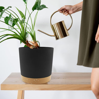 Set of 2 Decorative Planters 20.5 cm with Drainage Holes and Removable Bottom, Modern Plant Pots for Indoor and Outdoor Use (Dark Gray)