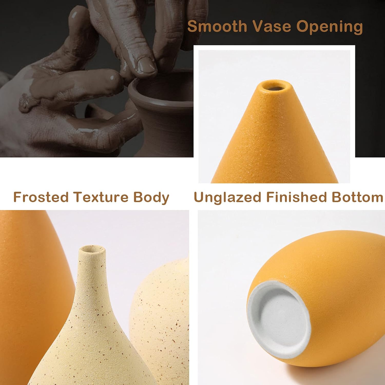 Sziqiqi Miniature Ceramic Vase Set - Handcrafted Decorative Vases for Floral Arrangements - Modern Morandi Matte Finish - 4-Piece Table Decoration Set for Living Room