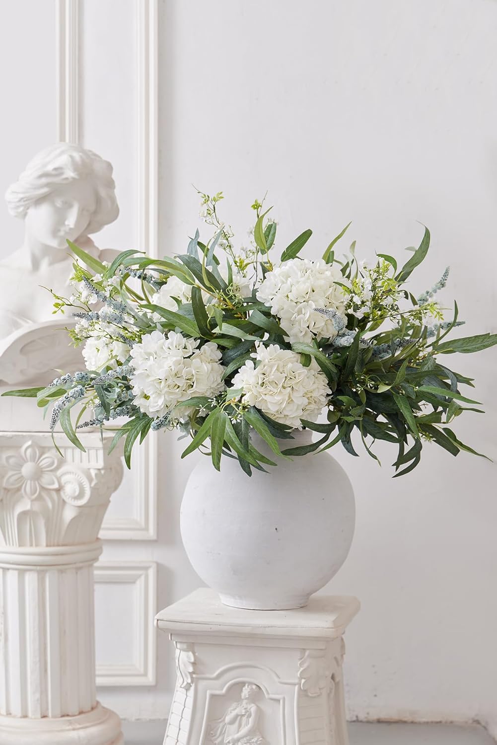 13 Pcs Kunstblumen, Hortensien Kunstblumen, Künstliche Eukalyptusblätter, Kunstblumen Wie Echt, Deko Wohnzimmer, Frühlingsdeko, Hochzeit Deko, Tischdeko, Deko Wohnzimmer Modern