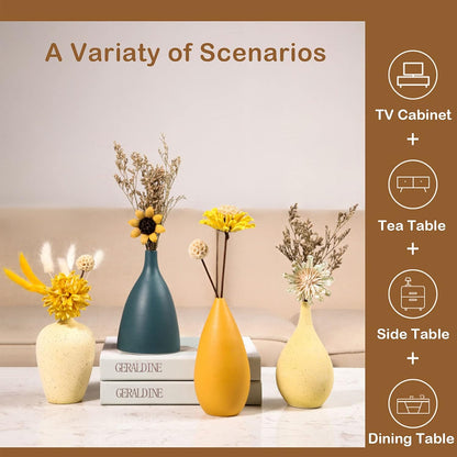Sziqiqi Miniature Ceramic Vase Set - Handcrafted Decorative Vases for Floral Arrangements - Modern Morandi Matte Finish - 4-Piece Table Decoration Set for Living Room