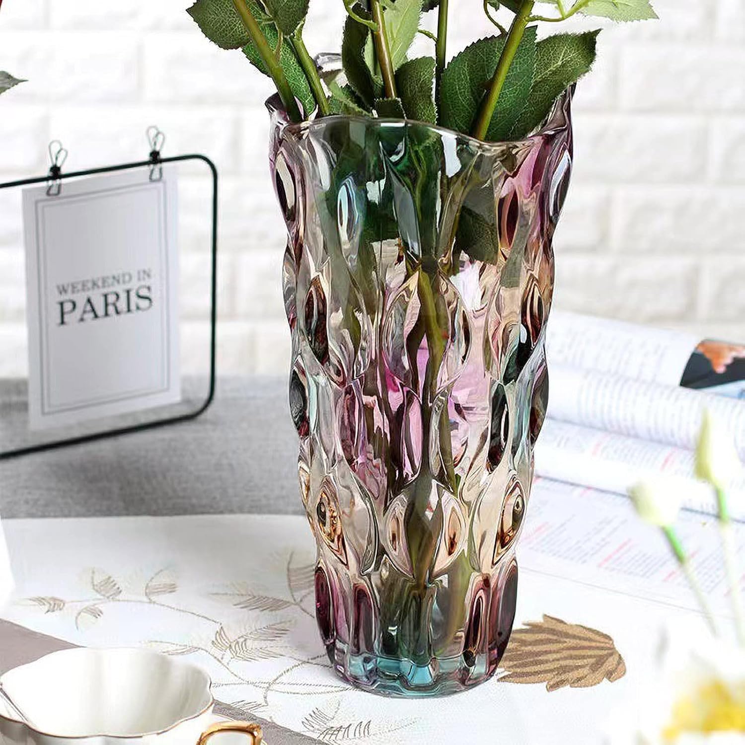 Hey_You Glass Flower Vase, Modern Minimalist Nordic Design, Handmade Hydroponic Floral Arrangement Ornament for Home Dining Table, Ideal Gift for Weddings and Housewarming Parties, Style A - Violet