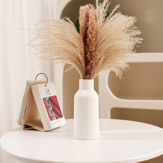 Keramikvase für Pampasgras, 20 cm, Matt Weiß, Rundes Modernes Design, Boho-Dekoration für Wohn- und Schlafzimmer im Nordic Stil