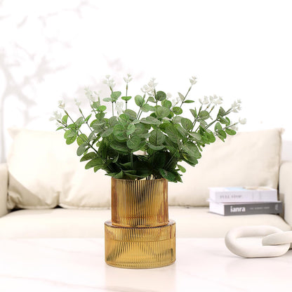Bernsteinfarbene gerippte Blumenvase für Tulpen - Moderne Dekoration für Wohnzimmer, Esstisch, Eingangsbereich, Kaminsims, Regal, Hochzeit und Büro, 19 cm
