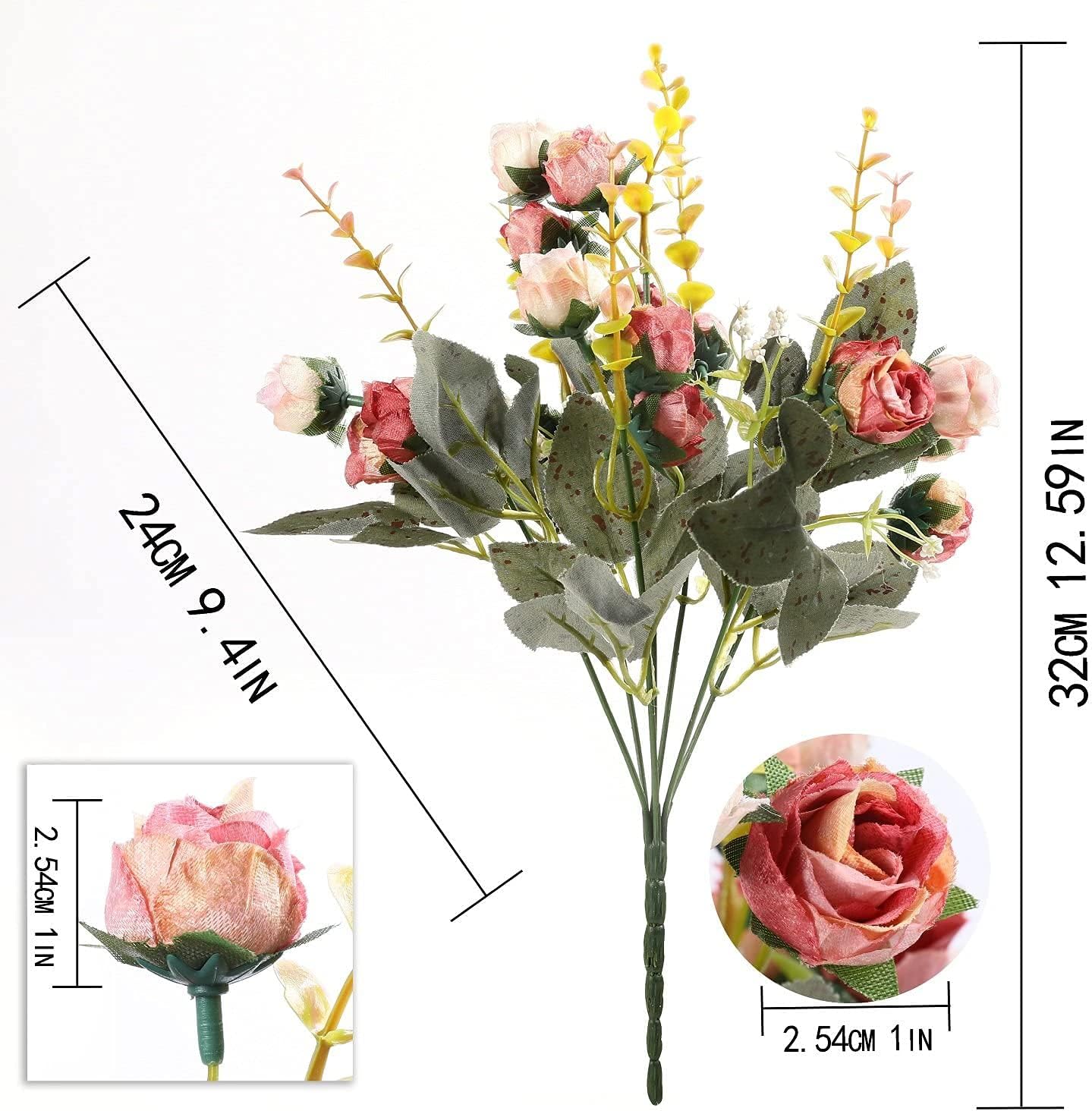 Doolitt Künstliche Rosen - 7 Zweige mit 21 realistisch aussehenden Kunstblumen für Hochzeiten und Heimdekoration (2 Stück in Pink)