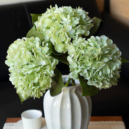 Set of 3 Large 56 cm Realistic Artificial Hydrangeas - Premium Touch Faux Flowers for Weddings, Christmas, Office, Family Gatherings, and Living Room Table Decorations (Light Green)