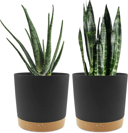 Set of 2 Decorative Planters 20.5 cm with Drainage Holes and Removable Bottom, Modern Plant Pots for Indoor and Outdoor Use (Dark Gray)