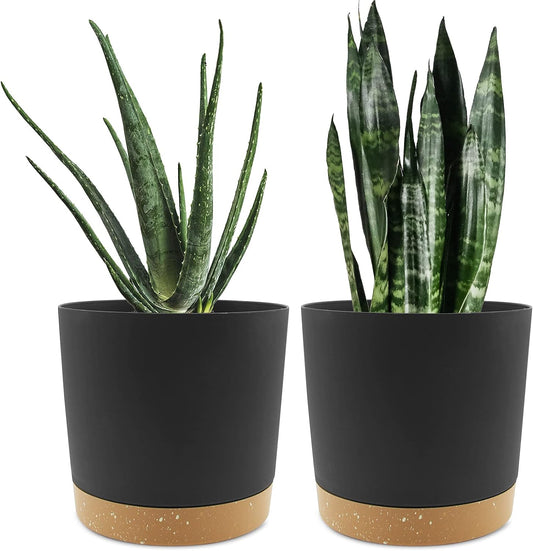 Set of 2 Decorative Planters 20.5 cm with Drainage Holes and Removable Bottom, Modern Plant Pots for Indoor and Outdoor Use (Dark Gray)