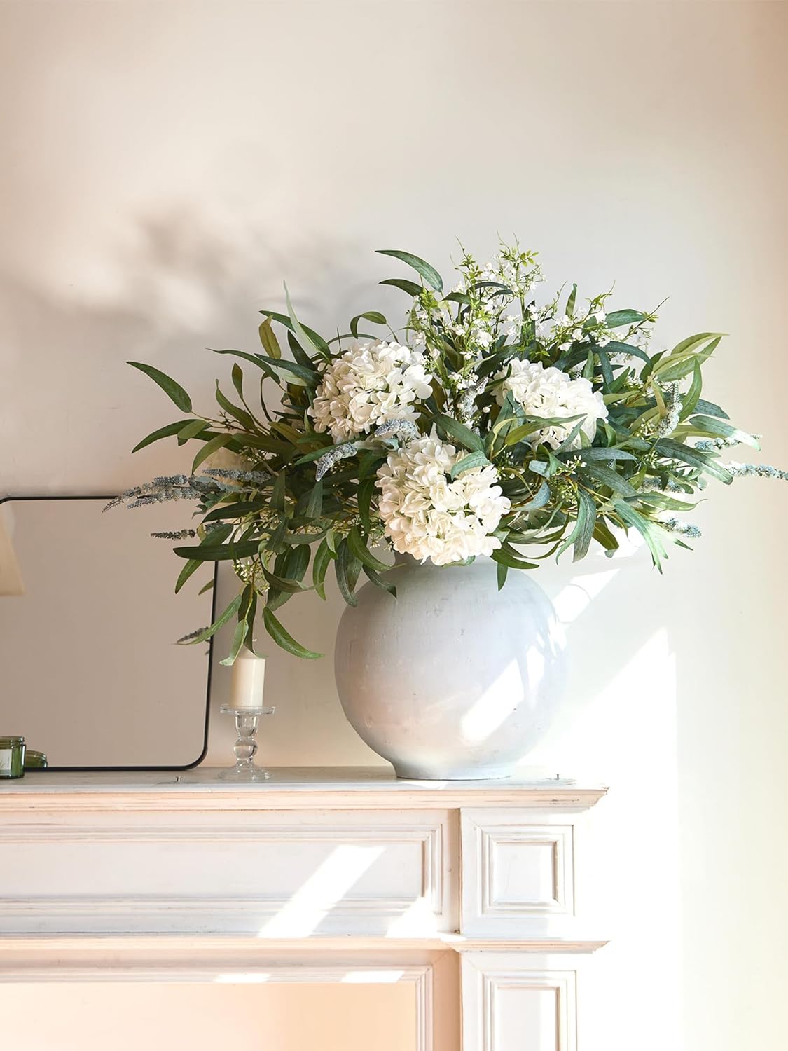 13 Pcs Kunstblumen, Hortensien Kunstblumen, Künstliche Eukalyptusblätter, Kunstblumen Wie Echt, Deko Wohnzimmer, Frühlingsdeko, Hochzeit Deko, Tischdeko, Deko Wohnzimmer Modern