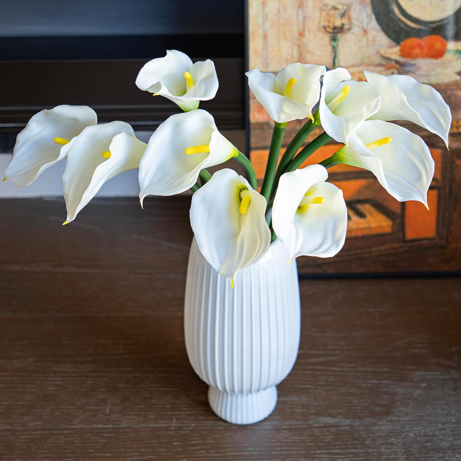 Künstliche Calla-Lilien Blumenstrauß aus Latex, 64 cm, 5 Stück, Ideal für Zuhause, Wohnzimmer, Schlafzimmer, Esstisch, Büro und Hochzeiten (Weiß)