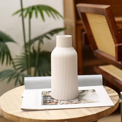 Keramikvase für Pampasgras, 20 cm, Matt Weiß, Rundes Modernes Design, Boho-Dekoration für Wohn- und Schlafzimmer im Nordic Stil